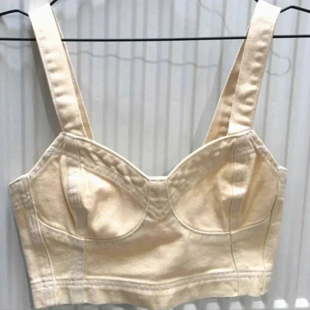Young Fabulous and Broke Tan Denim Crop Bustier